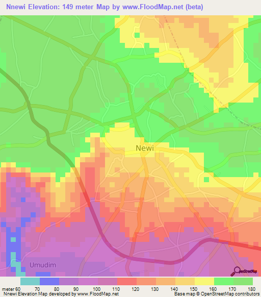 Nnewi,Nigeria Elevation Map