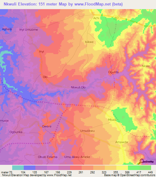 Nkwuli,Nigeria Elevation Map