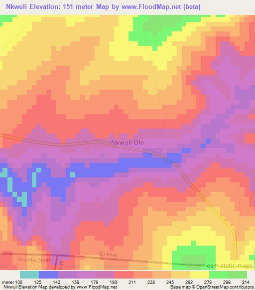 Nkwuli,Nigeria Elevation Map