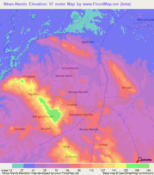 Nkwo-Nando,Nigeria Elevation Map