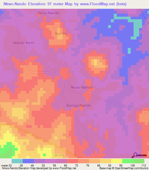 Nkwo-Nando,Nigeria Elevation Map