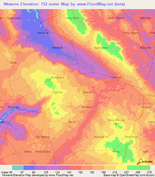 Nkwerre,Nigeria Elevation Map