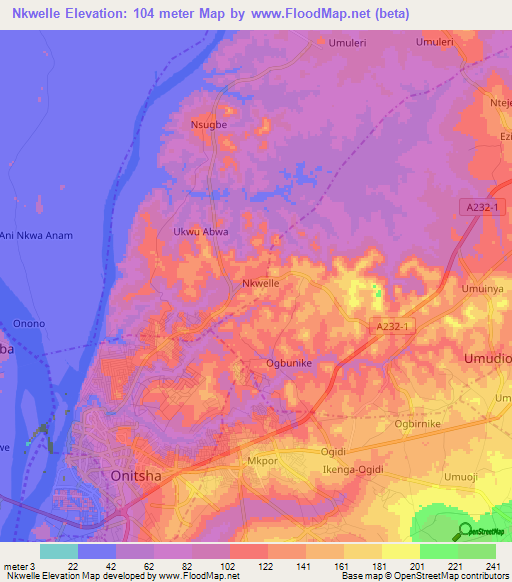 Nkwelle,Nigeria Elevation Map