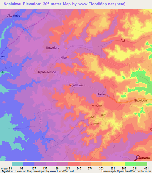 Ngalakwu,Nigeria Elevation Map