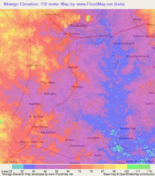 Nkwagu,Nigeria Elevation Map