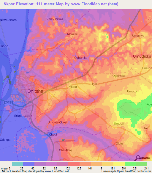 Nkpor,Nigeria Elevation Map