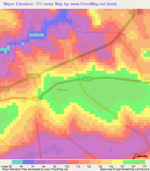 Nkpor,Nigeria Elevation Map