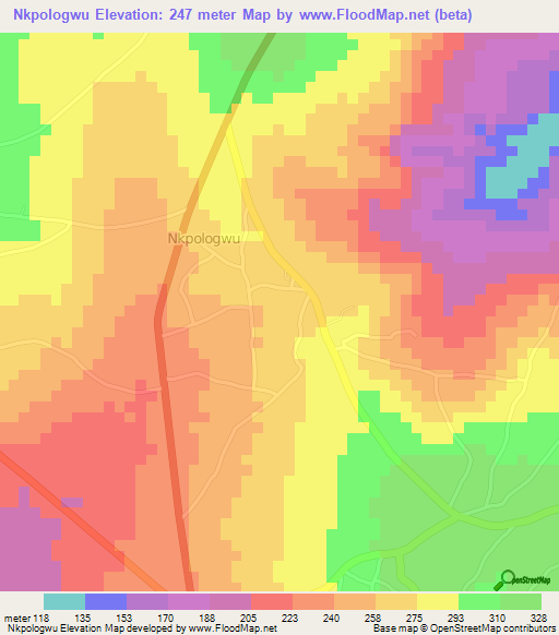 Nkpologwu,Nigeria Elevation Map