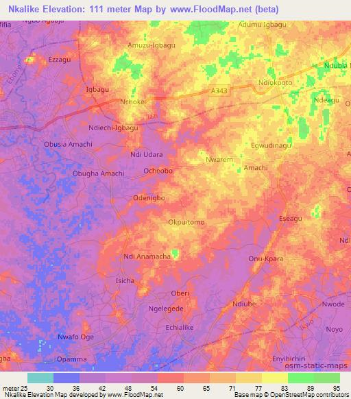 Nkalike,Nigeria Elevation Map