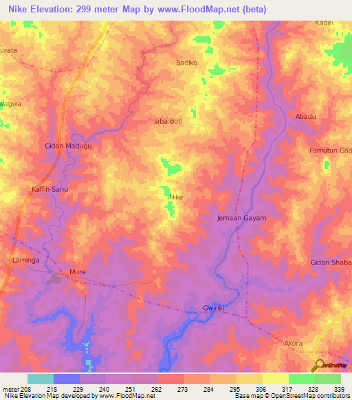 Nike,Nigeria Elevation Map