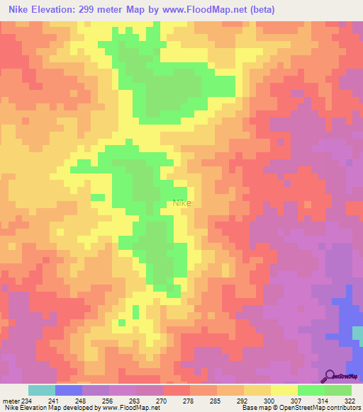 Nike,Nigeria Elevation Map