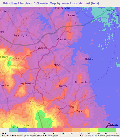 Nibo-Nise,Nigeria Elevation Map