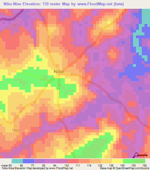 Nibo-Nise,Nigeria Elevation Map