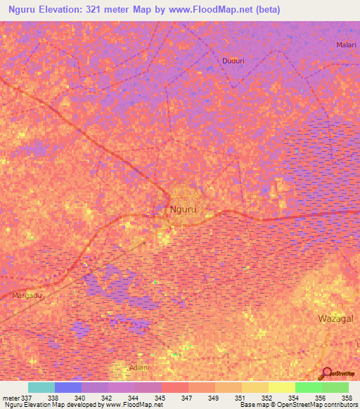 Nguru,Nigeria Elevation Map