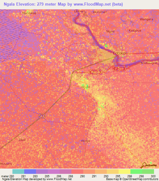 Ngala,Nigeria Elevation Map