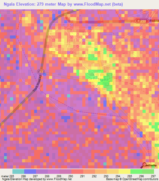 Ngala,Nigeria Elevation Map