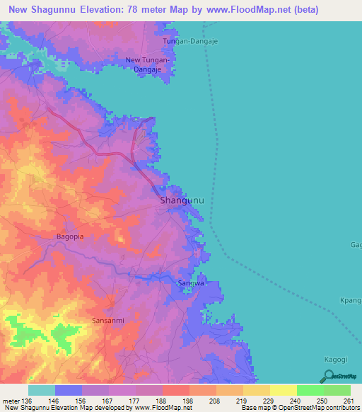 New Shagunnu,Nigeria Elevation Map