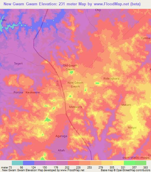New Gwam Gwam,Nigeria Elevation Map