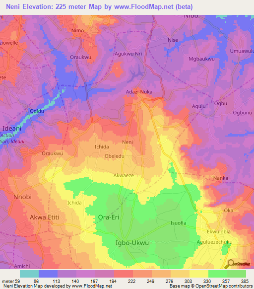 Neni,Nigeria Elevation Map