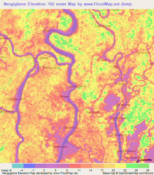 Nengigbene,Nigeria Elevation Map