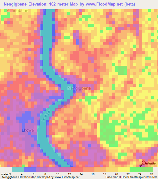 Nengigbene,Nigeria Elevation Map