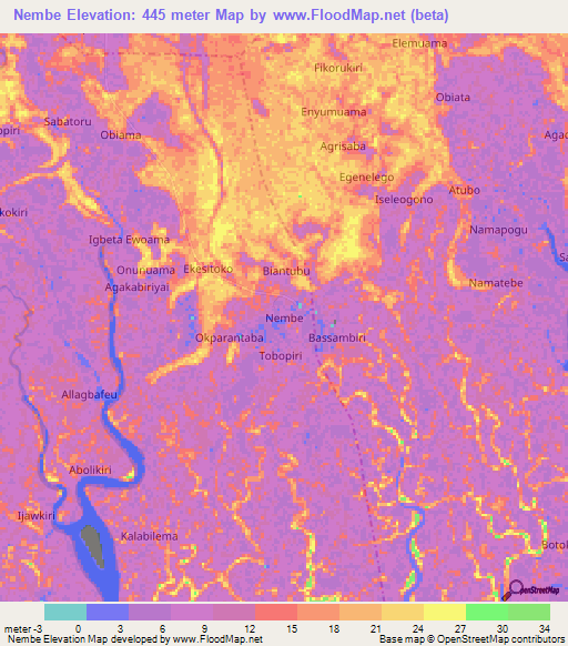 Nembe,Nigeria Elevation Map