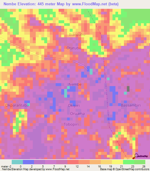 Nembe,Nigeria Elevation Map