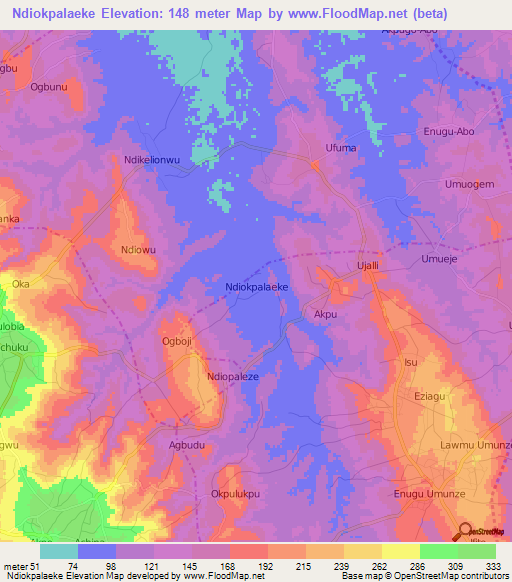 Ndiokpalaeke,Nigeria Elevation Map