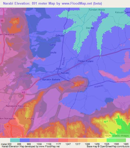Narabi,Nigeria Elevation Map