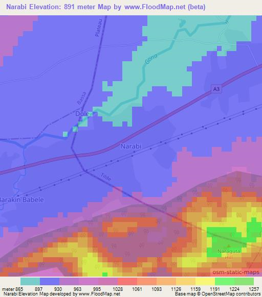 Narabi,Nigeria Elevation Map