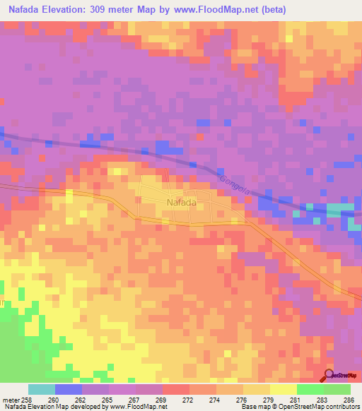 Nafada,Nigeria Elevation Map