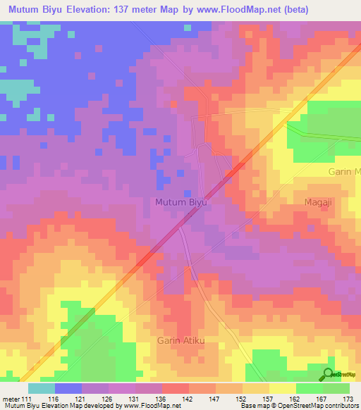 Mutum Biyu,Nigeria Elevation Map