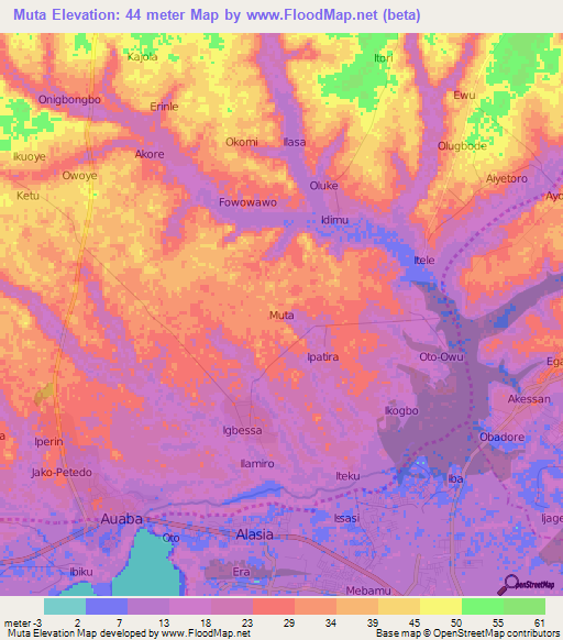 Muta,Nigeria Elevation Map