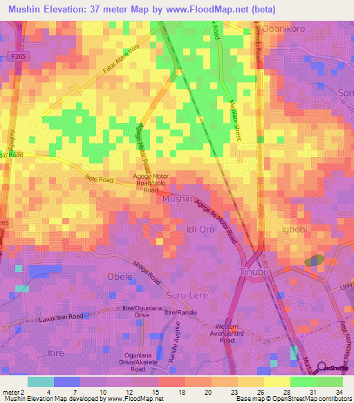 Mushin,Nigeria Elevation Map