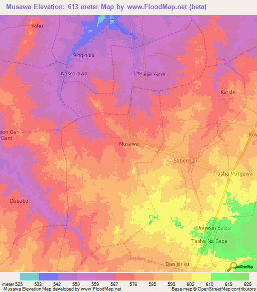 Musawa,Nigeria Elevation Map