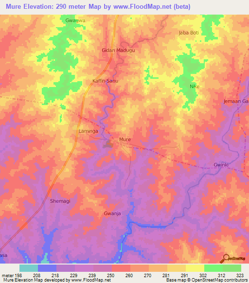 Mure,Nigeria Elevation Map