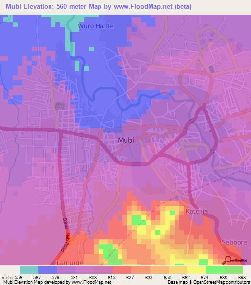 Mubi,Nigeria Elevation Map