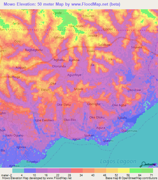 Mowo,Nigeria Elevation Map