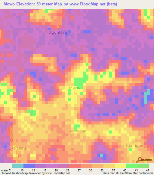 Mowo,Nigeria Elevation Map