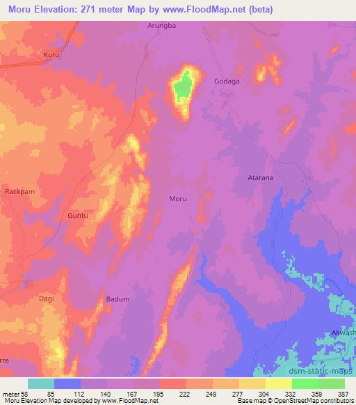 Moru,Nigeria Elevation Map