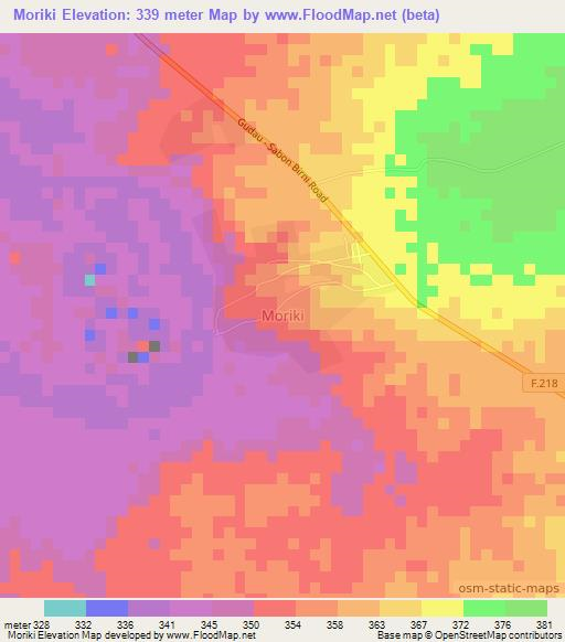 Moriki,Nigeria Elevation Map