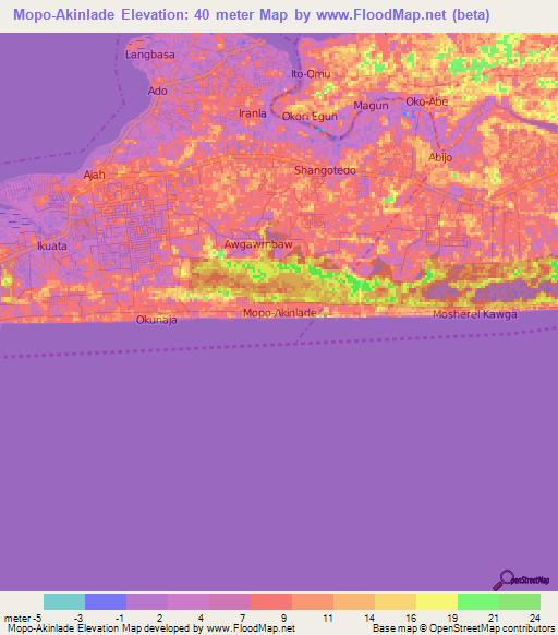 Mopo-Akinlade,Nigeria Elevation Map