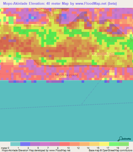 Mopo-Akinlade,Nigeria Elevation Map