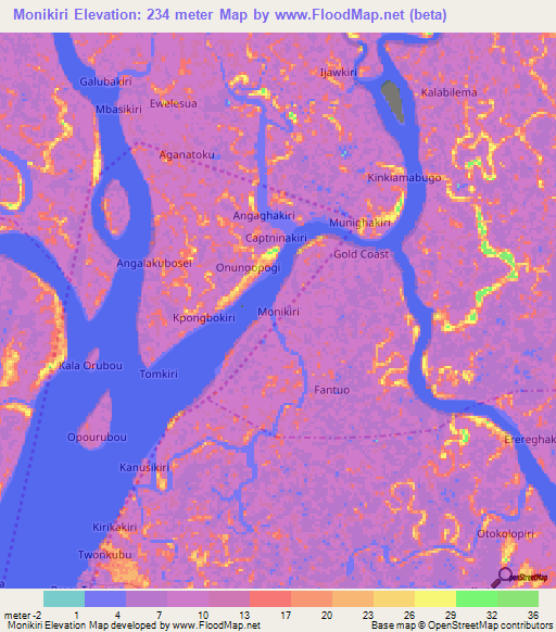 Monikiri,Nigeria Elevation Map