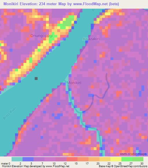 Monikiri,Nigeria Elevation Map