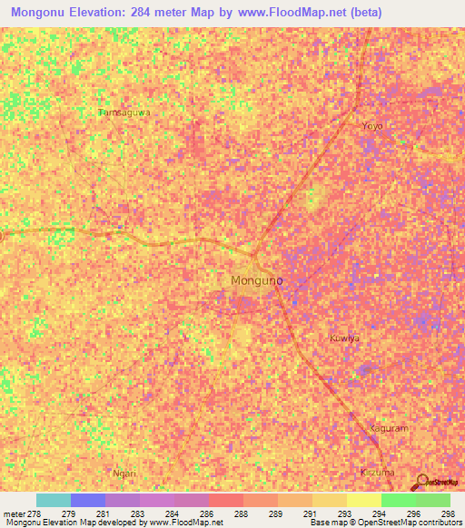 Mongonu,Nigeria Elevation Map