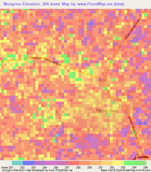 Mongonu,Nigeria Elevation Map