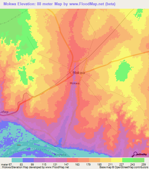 Mokwa,Nigeria Elevation Map