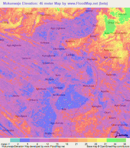 Mokunwaje,Nigeria Elevation Map