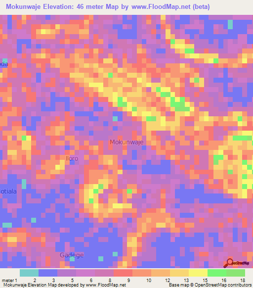 Mokunwaje,Nigeria Elevation Map